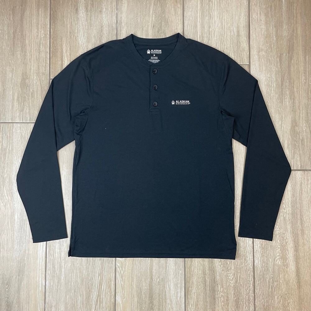 Alaskan Hardgear Duluth Trading Waffle Henley Shirt Men's M Black Long Sleeve
